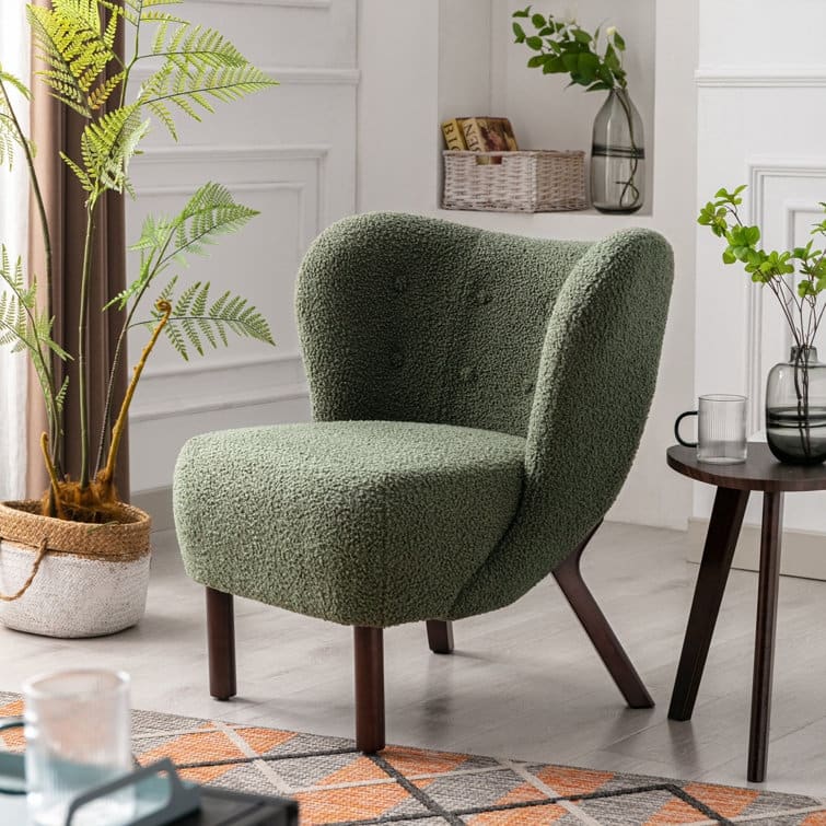 Tufted Side Chair with Solid Wood Legs for Living Room Bedroom - Seaweed Green