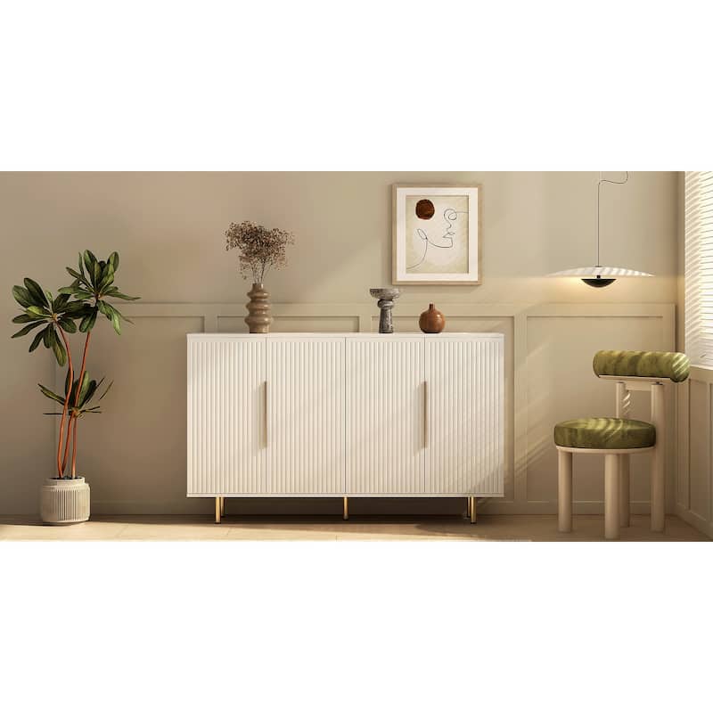 Buffet Cabinet with Fluted Decorative Doors, Wood Sideboard Cabinet with Metal Handles, Storage Cabinet with Adjustable Shelves