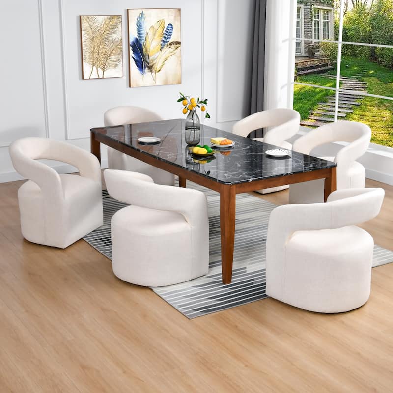 Modern 25" W Open Back Barrel Arm Chair with Caster - Set of 6 - Lvory