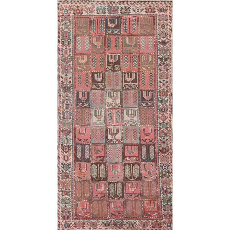 Hand Knotted Oriental 100% Wool Carpet Traditional All-Over Pink Bakhtiari Area Rug - 9' 3'' X 4' 8''