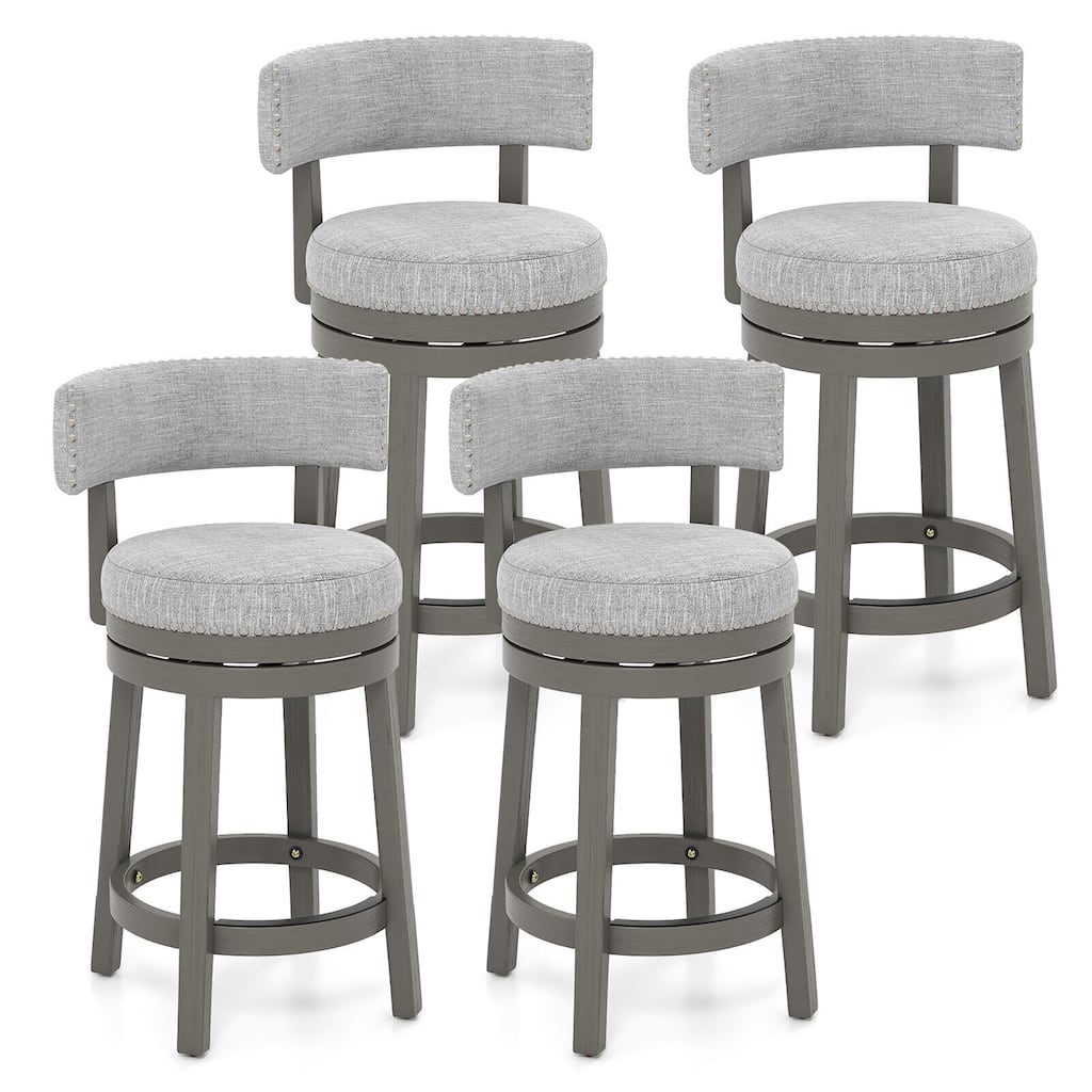 Gymax 4 PCS Swivel Counter Height Bar Stool Upholstered Barstool w/