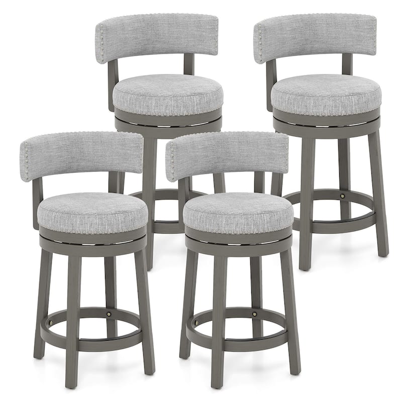 Gymax Set of 4 Upholstered Swivel Bar Stools Wooden Counter Height - Counter Height - Grey - Set of 4