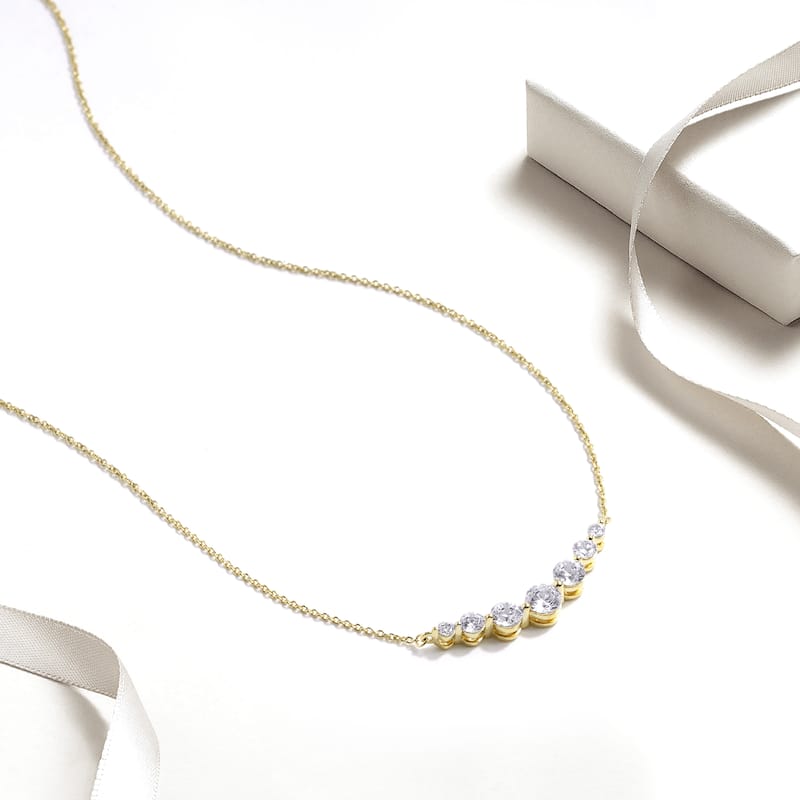 1ct Lab Grown Diamond Curved Bar Necklace in 14k Gold for Women