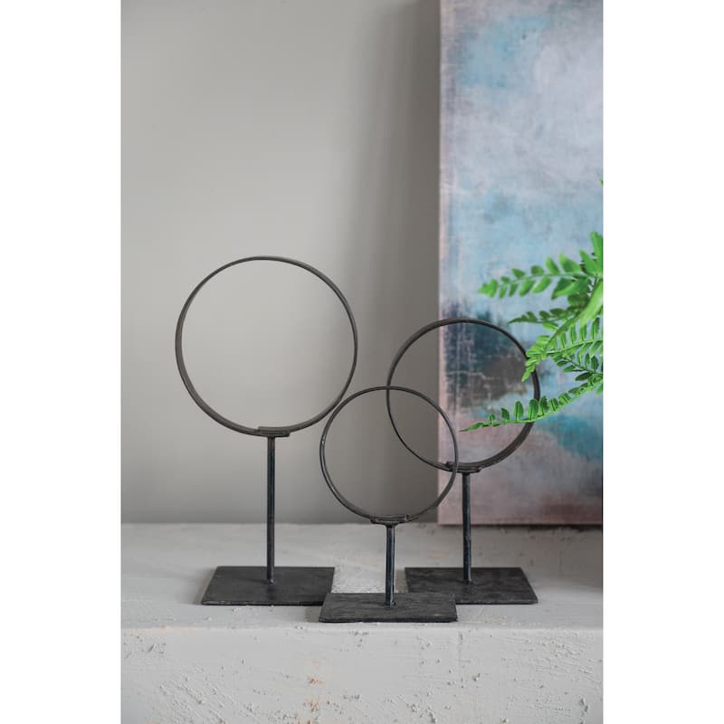 Decorative Modern Found Metal Rings on Stands, Set of 3