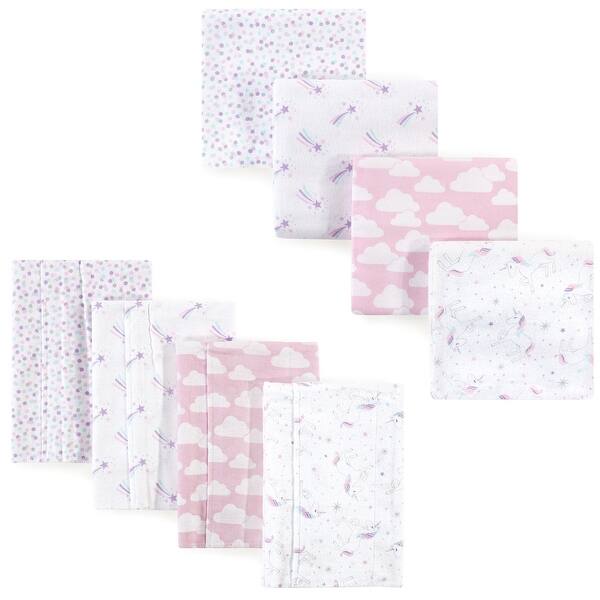 slide 1 of 1, Hudson Baby Infant Girl Cotton Flannel Burp Cloths and Receiving Blankets, 8-Piece, Magical Unicorn, One Size