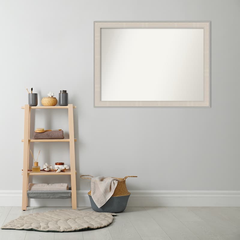 Cottage White Silver Non-Beveled Wood Framed Bathroom Vanity Wall Mirror - Cottage White Silver