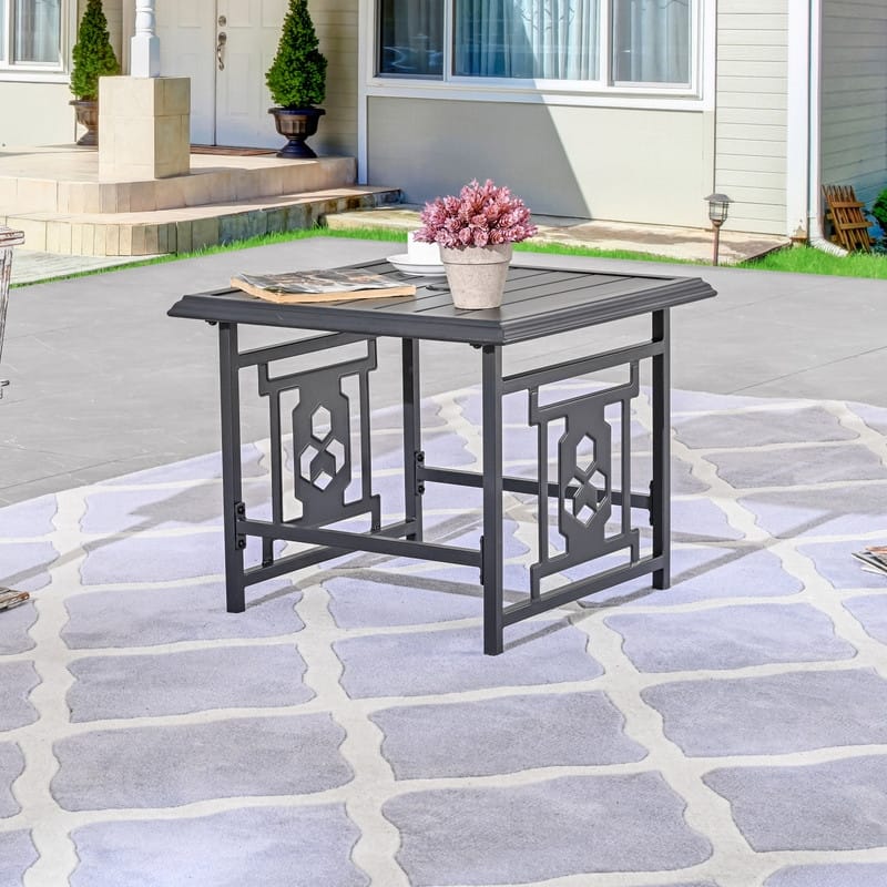 Patio Festival Metal Square End Side Table with Umbrella Hole
