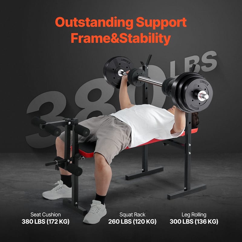 Black Steel Multi-Function Bench with Squat Rack & Foldable Design - 55.1x26.4x42.5 inch