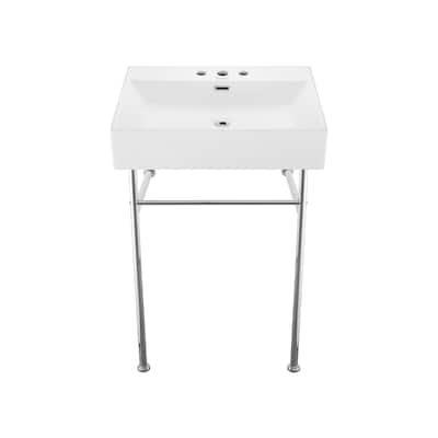 Swiss Madison SM-CS711-3 Claire 23-5/8" Rectangular Ceramic Console - Glossy White / Chrome