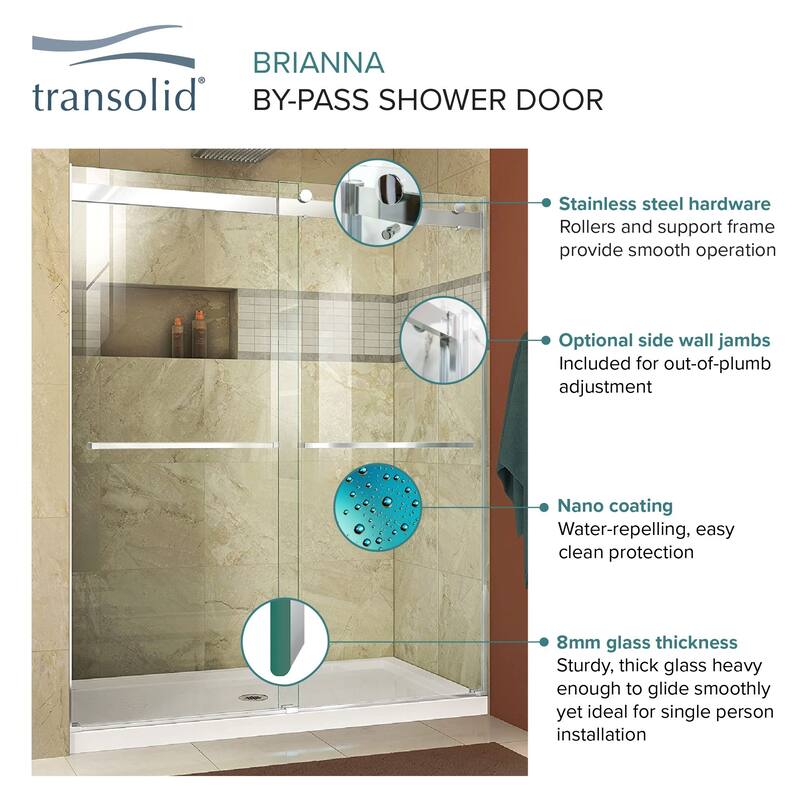 Brianna 60 in. W x 70 in. H By-Pass Frameless Shower Door with Frosted Glass - 56-60-in W x 70-in H