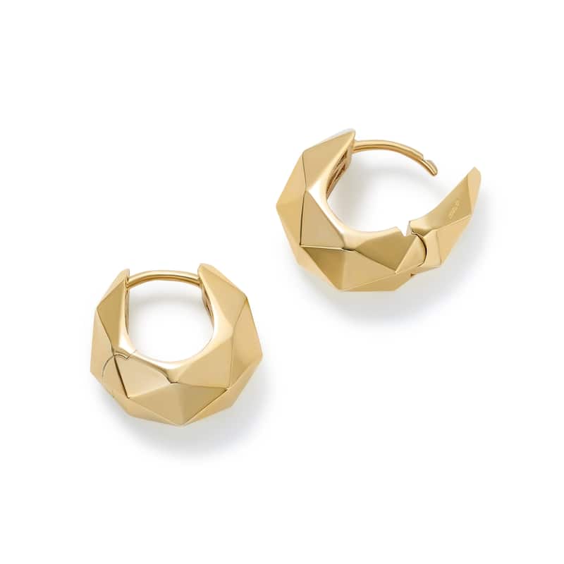 Clover 14K Yellow Gold High-Polish Faceted Huggie Hoop Earrings