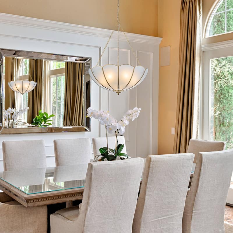 Modern 5-Light Frosted Petal Glass Pendant Light for Dining and Living Room - Gold