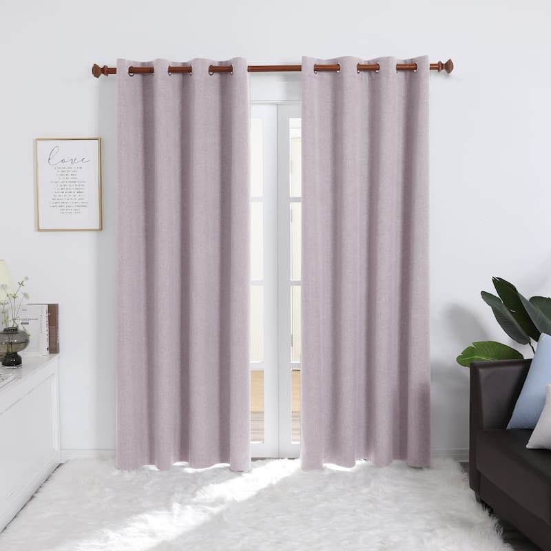 Deconovo Total Blackout Faux Linen Curtains 2 Panels - 52W x 84L - Light Pink