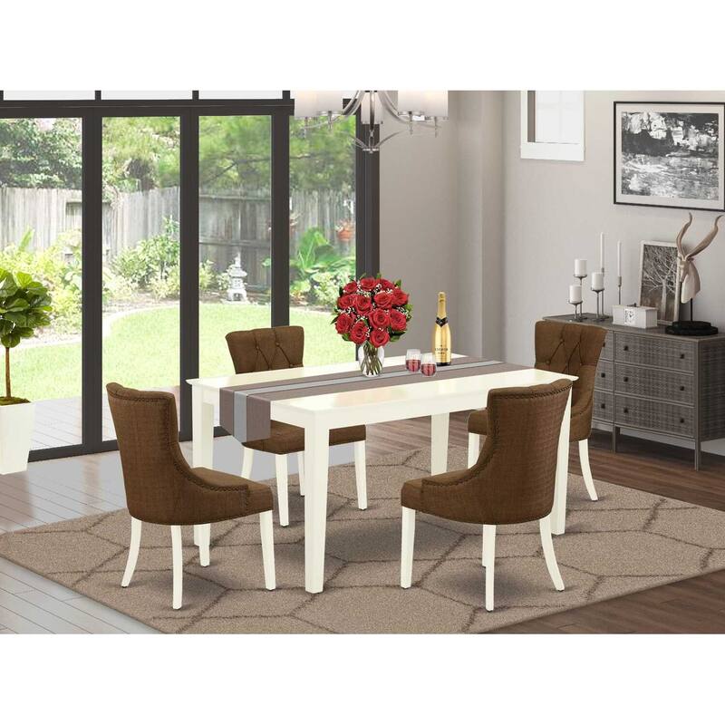 HomeStock 5-Pc Linen White Finish Solid Wood Top - Rectangular Dining Room Set - Seats 4