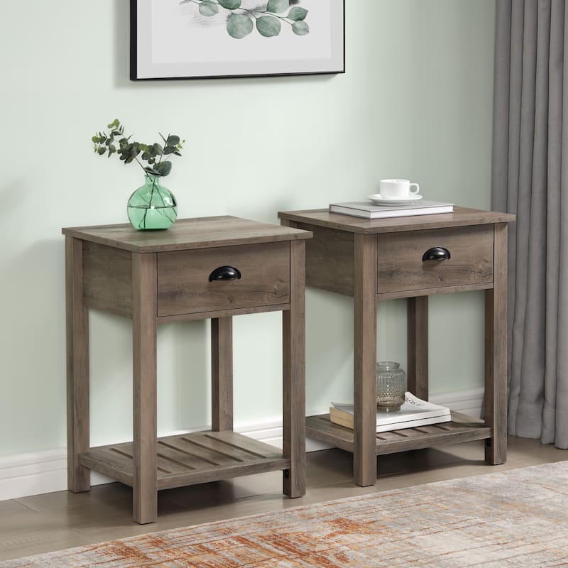 Walker Edison 18-inch 1-drawer Farmhouse Side Table (Set of 2)