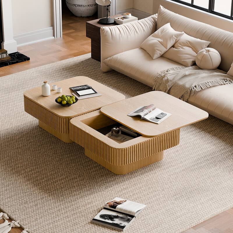 31.5" Modern Square Coffee Table with Storage, Solid Wood Veneer Finish for Living Room, Bedroom & Office