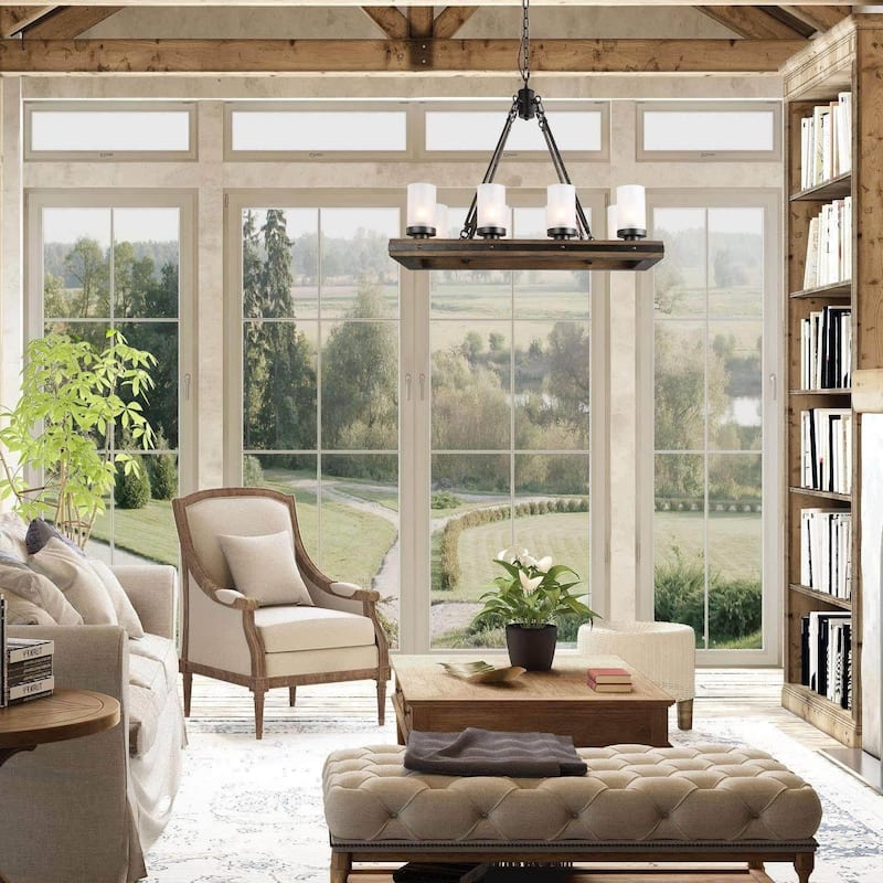 Farmhouse 8-light Wood Island Chandelier for Dining Room - L29.9"xW13"xH22.8"