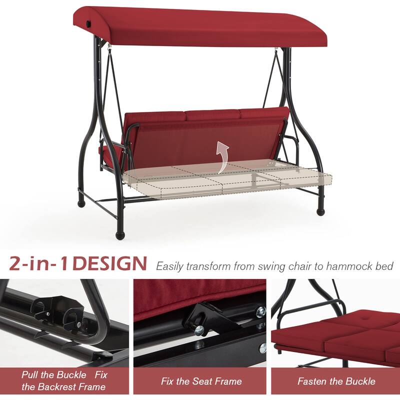AECOJOY 3-Seat Outdoor Porch Swing w/ Canopy Outdoor Swing Bed