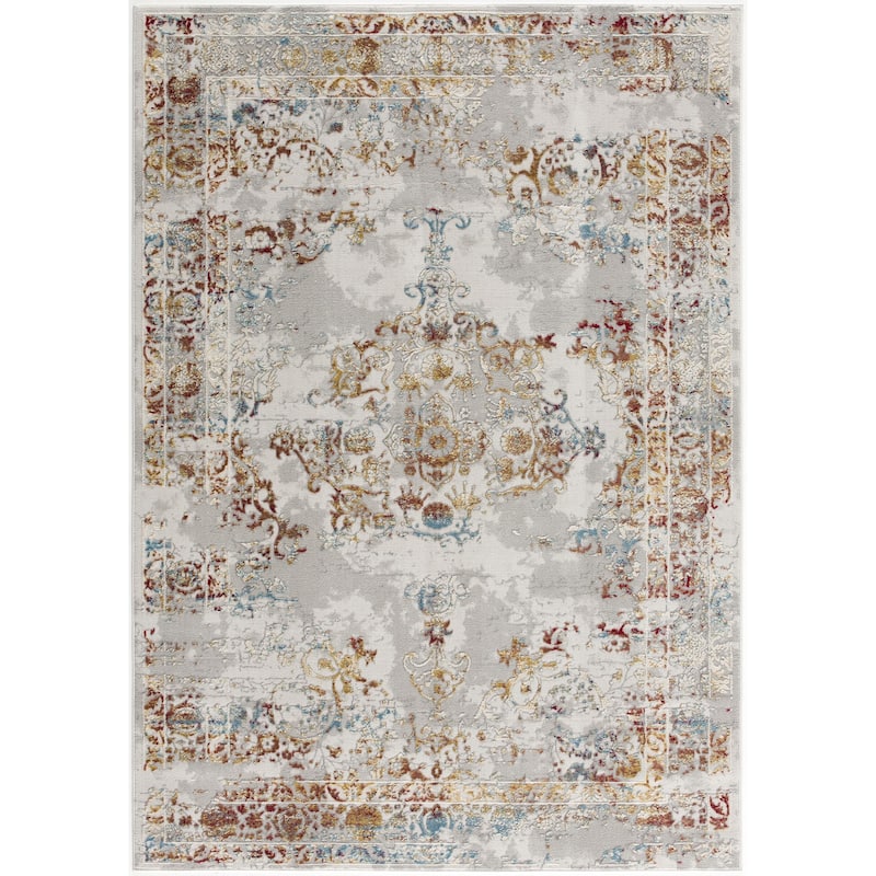 HomeRoots 3' X 5' Gray And Beige Distressed Ornate Area Rug