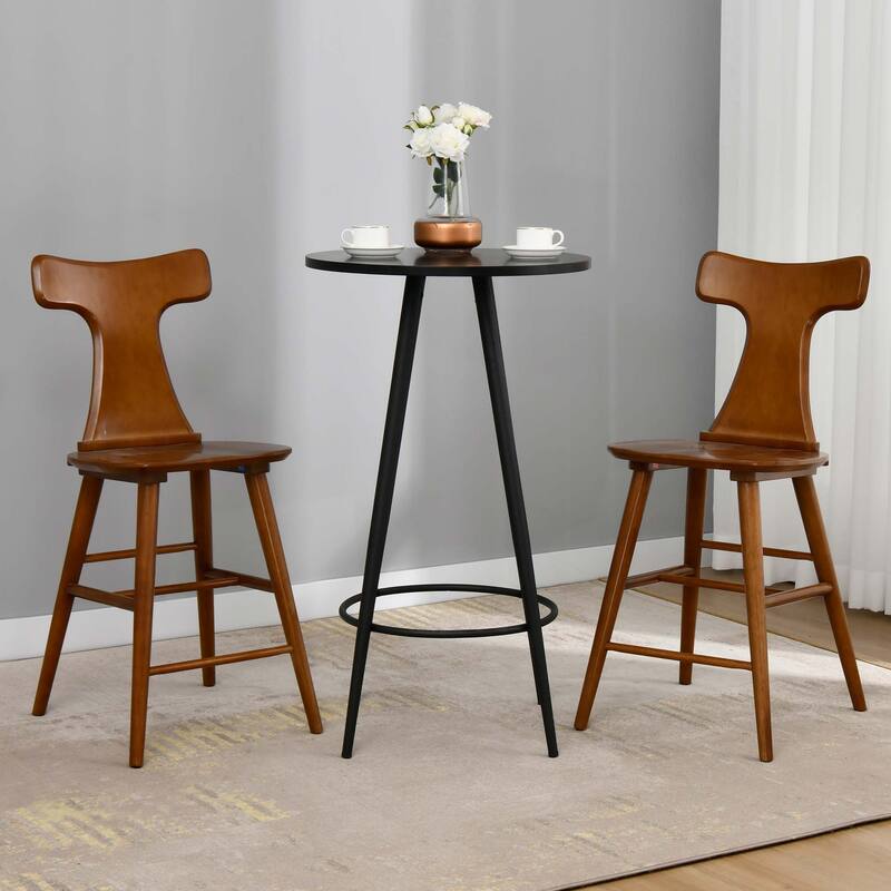 Wood 24'' Counter Stools with Curved Slat Back - Walnut