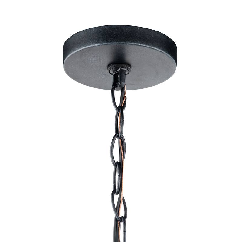 4-Light Black Metal and Wood Pendant Light - 18"D x 18"W x 96"H