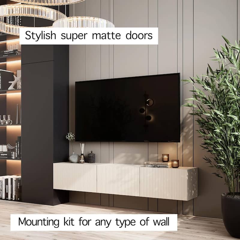 Living Skog Camelia White 59 in. Floating TV Stand Fits TV's up to 65 in. with Wall Mount Feature