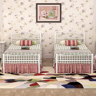 Javlergo Set of 2 Twin Metal Platform Bed Frame with Headboard and Footboard, No Box Spring Needed