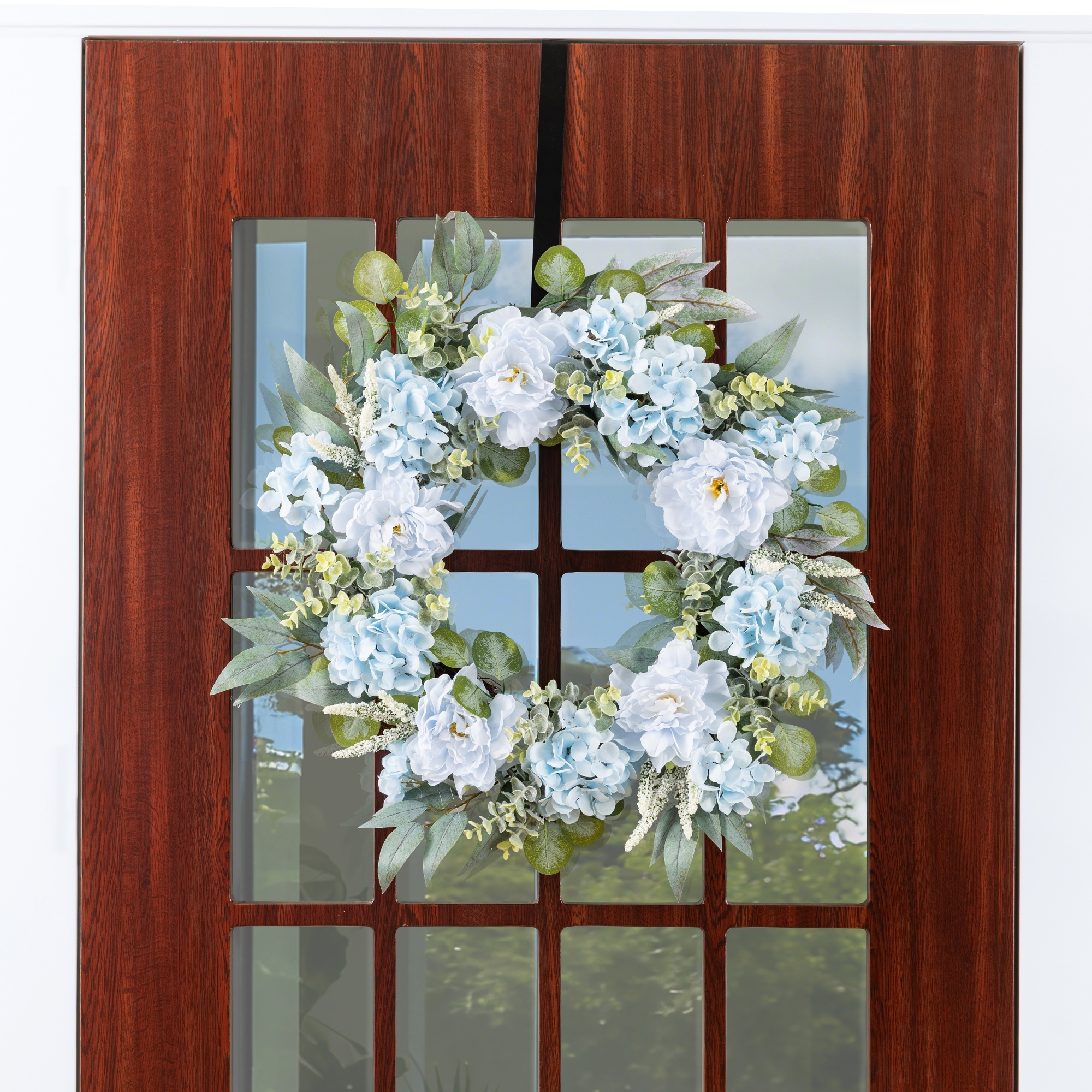 Glitzhome 18"H Blue Peony & Hydrangea with Ceramic Vase Centerpiece