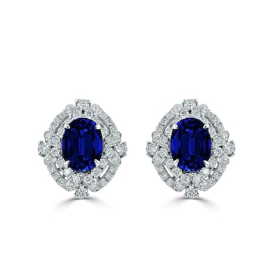 Auriya 18k White Gold 3 1/5ct Blue Sapphire and 5/8ct Diamond Halo Earrings