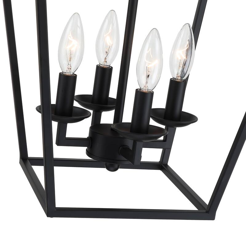4 or 6-light pendant with steel cage shade and soft gold / Black finish