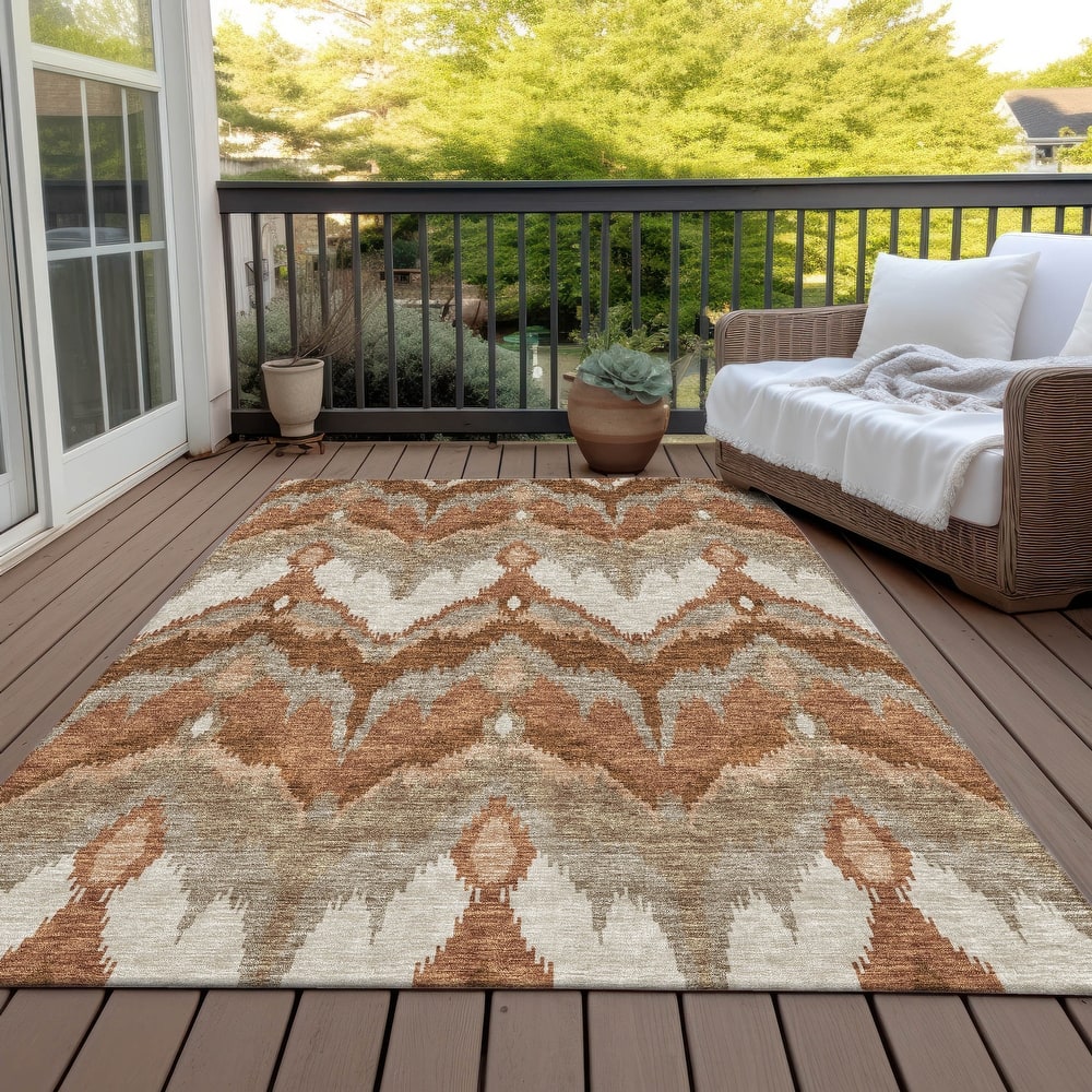Machine Washable Indoor/ Outdoor Chantille Boho Ikat Rug