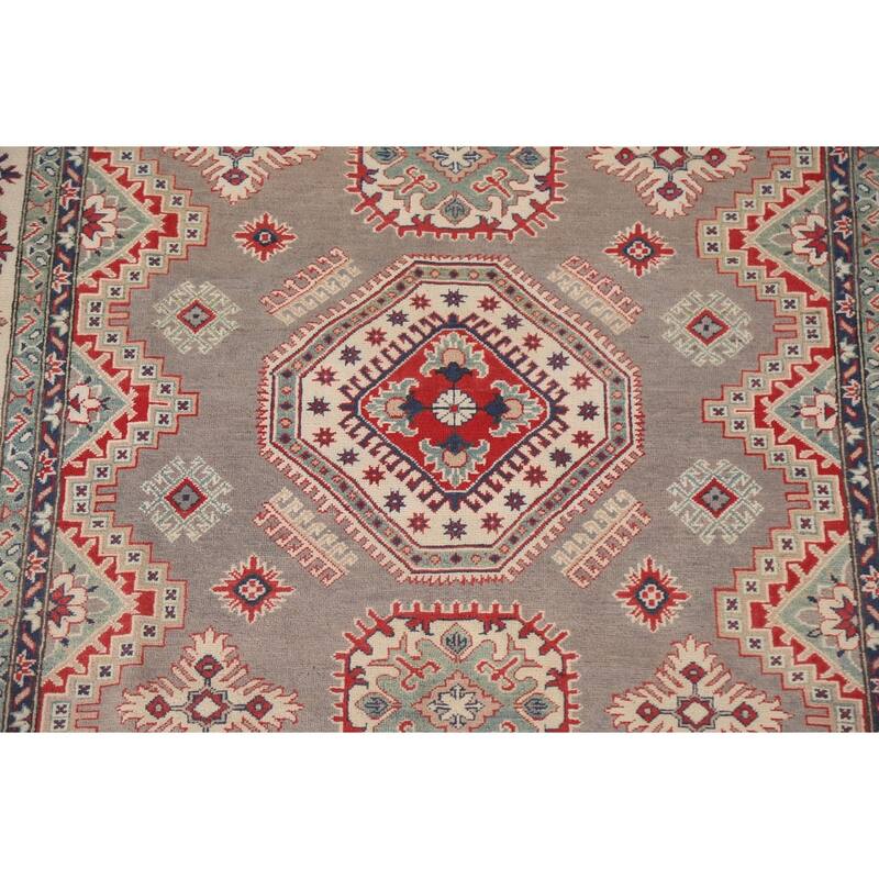 Hand Knotted Oriental 100% Wool Carpet Traditional Geometric Brown Kazak Area Rug - 9' 5'' X 6' 7''