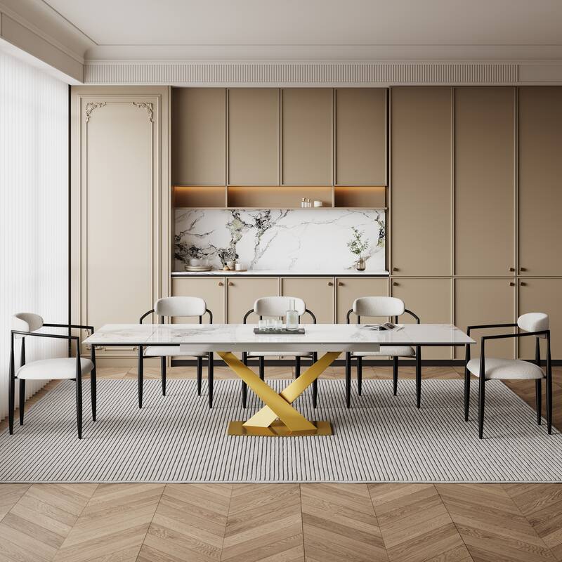 94.48" Modern Extendable Rectangular Sintered Stone Dining Table For 8 person