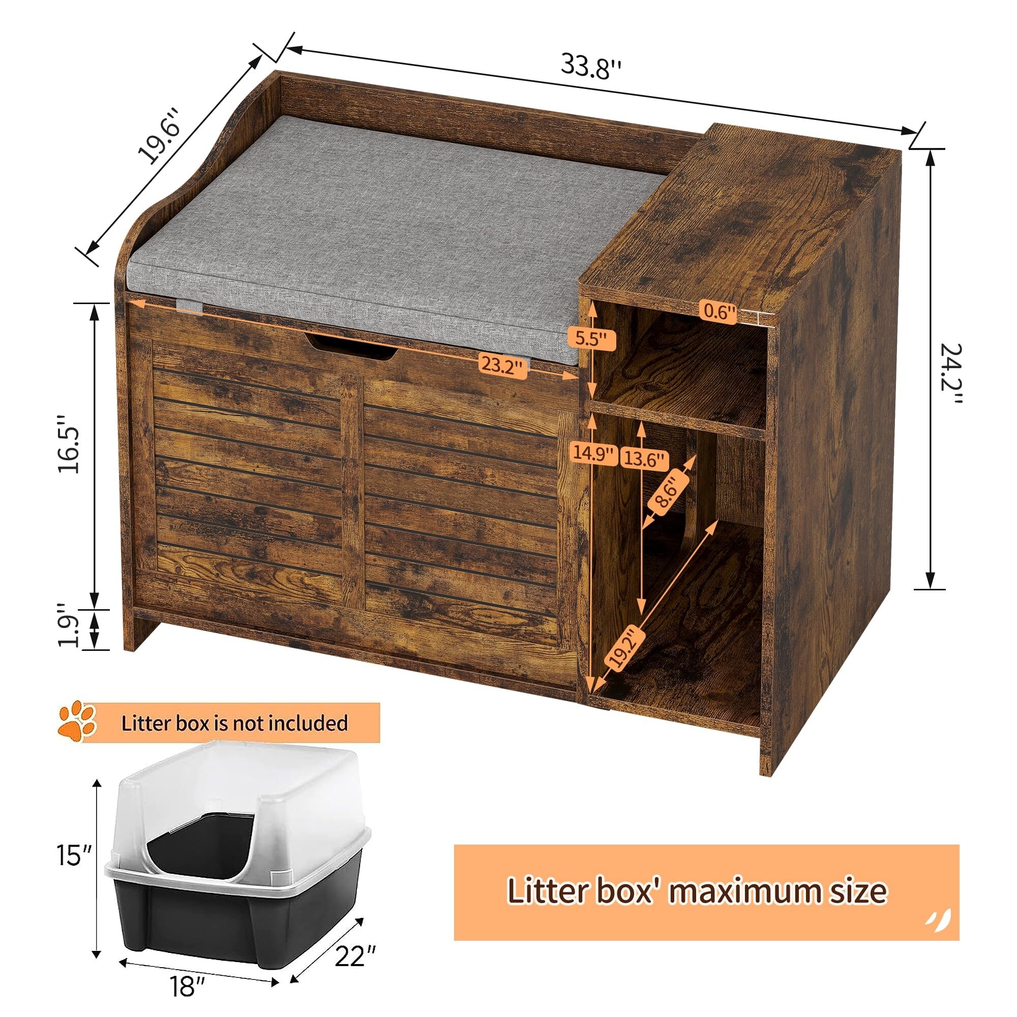Cat Litter Box Furniture Wood Litter Box Enclosure Pet Crate
