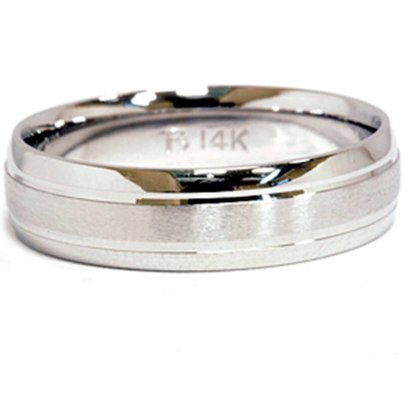 Mens White Gold 6mm Brushed Wedding Band Ring New