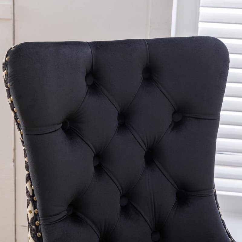 Set of 2 Mid-Century Velvet Dining Chairs with Nailhead Trim