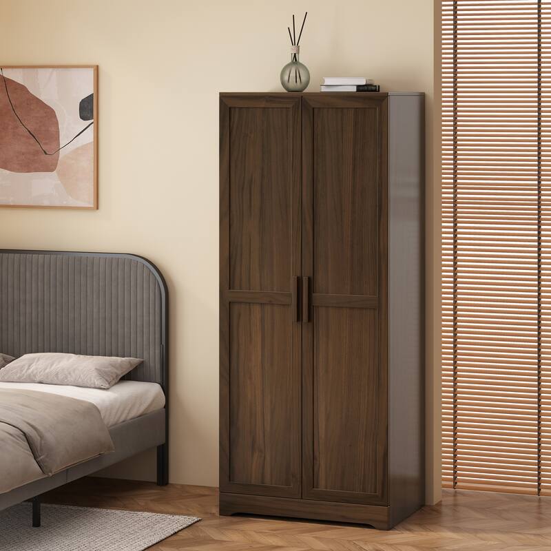 2-Door Wardrobe with Hanging Rods and Shelves - Spacious Bedroom Armoire Clothes Storage Cabinet, Folding Area and Hanging Area
