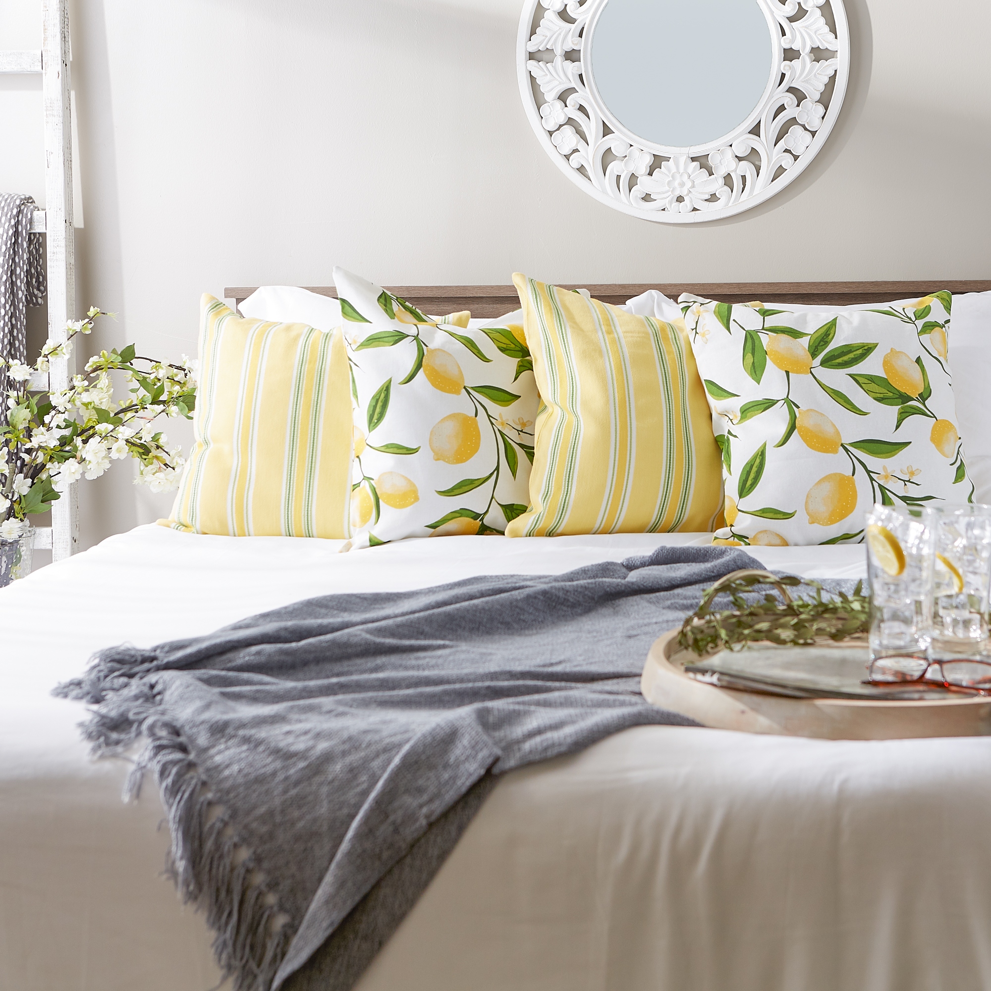 Assorted Lemon Bliss Print And Stripe Pillow Cover 18x18 inches Set of 4 On Sale Bed Bath Beyond 36067463