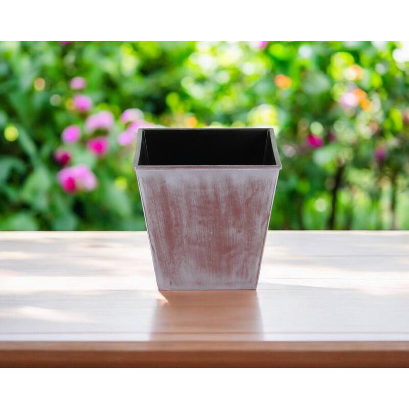 HomeRoots 5" Brown and Ivory Abstract Recycled Plastic Indoor Outdoor Rectangular Pot Planter - Brown and Ivory