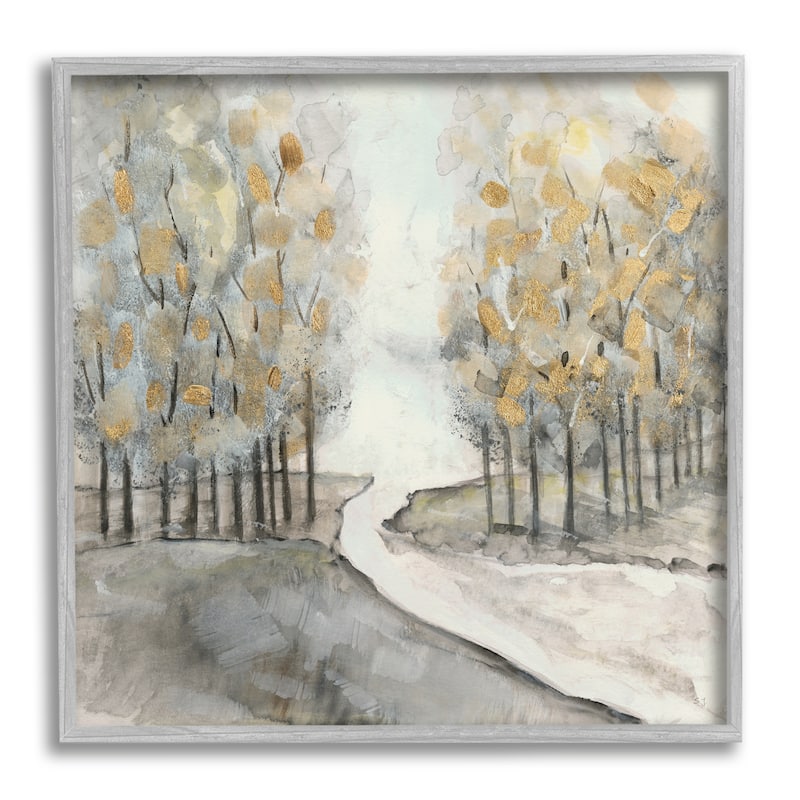 Stupell River Between Tree Forests Abstract Watercolor Landscape Painting Framed Wall Art - 24 x 24 - Grey