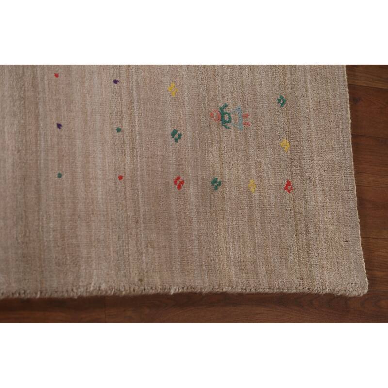 Beige Gabbeh Area Rug Hand-Knotted Wool Carpet - 7'9" x 9'8"