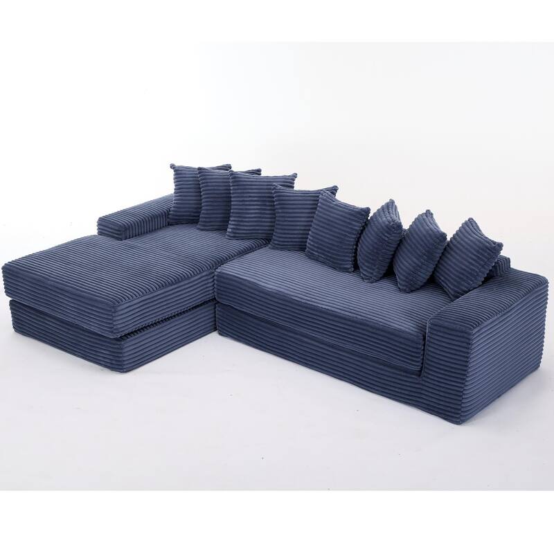 Floor Sleeper Sofa Bed Convertible L-shaped Modular Sectional Couch with Chaise, Corduroy Compression Sofa with Side Pockets