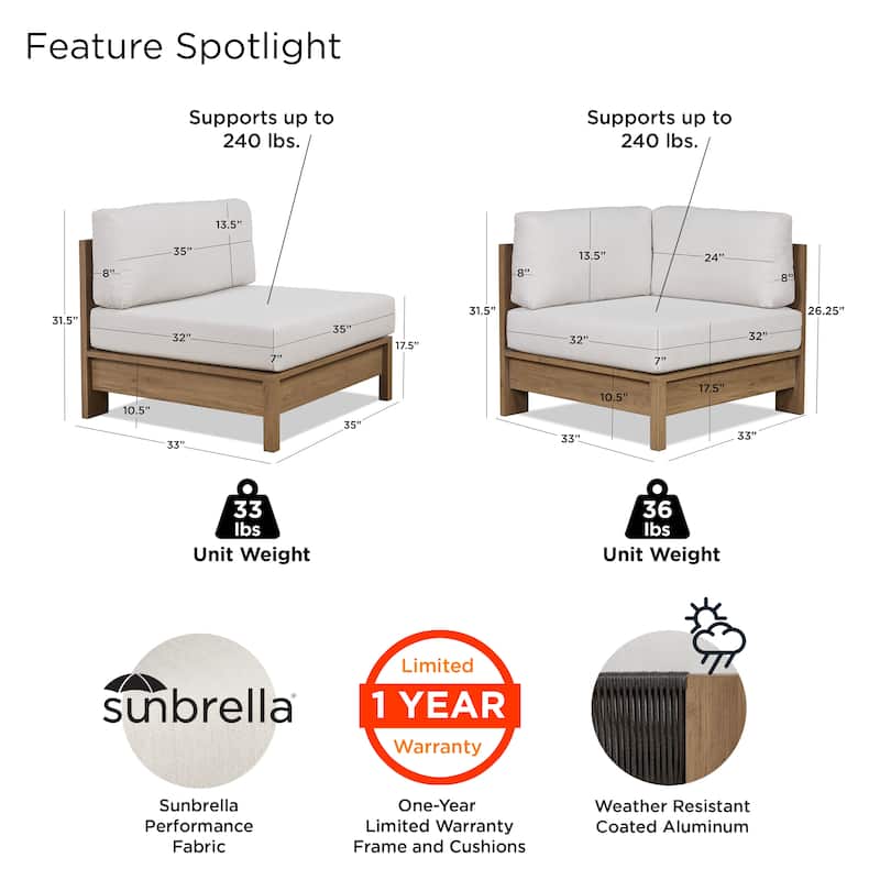 Stratton Outdoor 5-Piece Modular Sectional with Sunbrella Cushions
