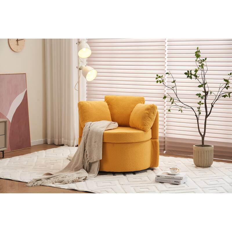 Teddy Fabric Swivel And Storage Chair With Back Cushion For Living Room