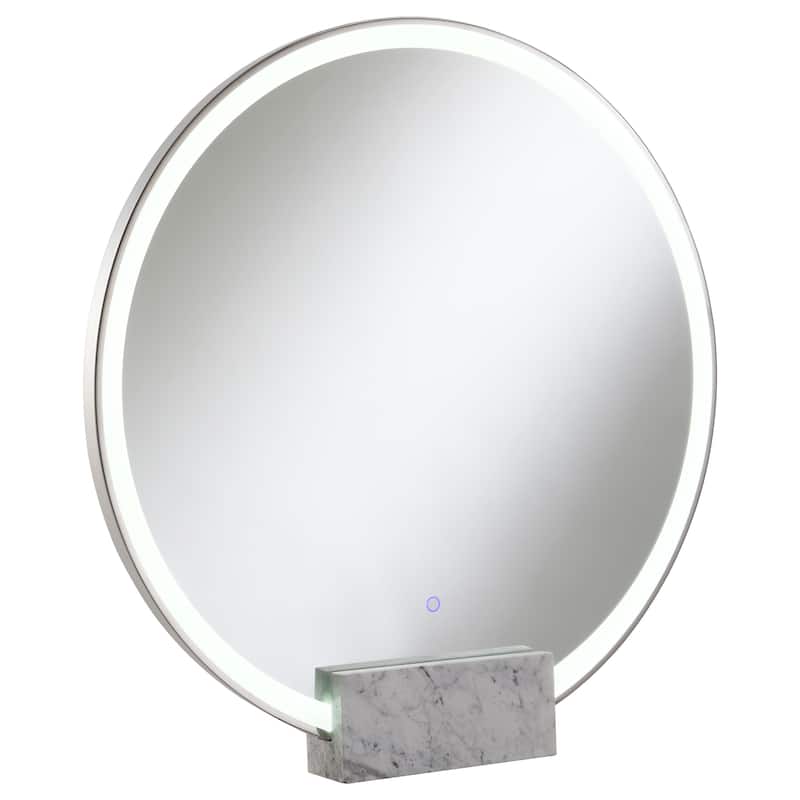 Jocelyn Round LED Vanity Mirror White Marble Base - Chrome