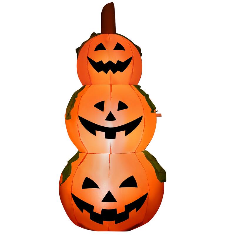 Costway 5 Ft Halloween Inflatable 3-Pumpkin Stack Blow Up Pumpkin - 5 FT - Orange
