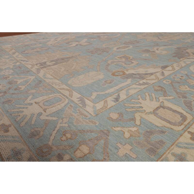 Light Blue Oushak Vegetable Dye Rug Hand-Knotted Wool Carpet - 8'1"x 10'1"