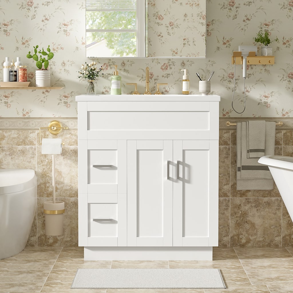 30" Bathroom Vanity Cabinet with 2 Doors & 2 Drawers, Soft-Close Hidden Slides and Adjustable Shelf