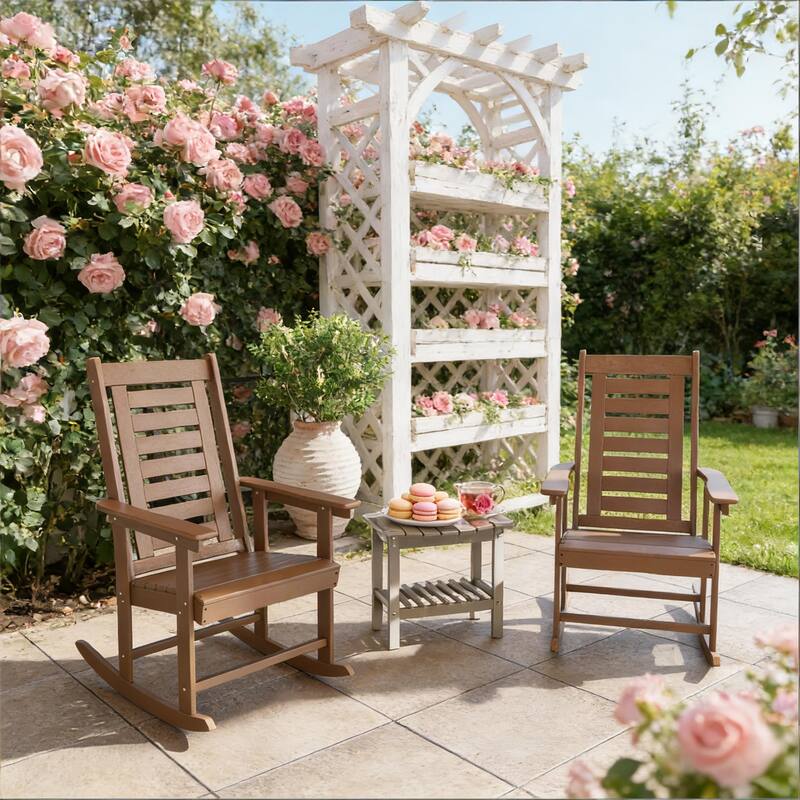 GDFStudio - Oliver Classic HDPE Outdoor Rocking Chair Set - Brown - Rocking Chairs