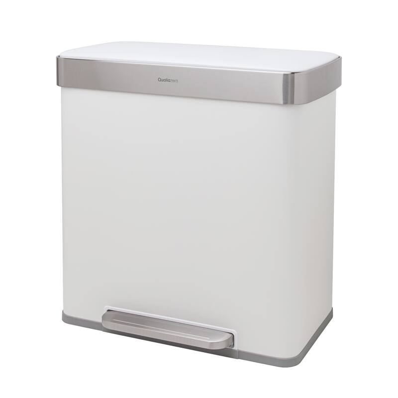 Qualiazero 16 Gal (8 Gal dual unit) Rectangular Recycle Step Can - Stainless Steel - White - 16 Gallons